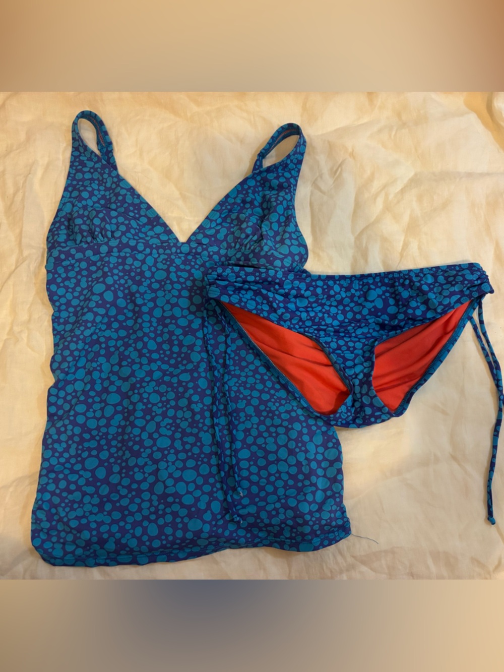 Title Nine Bikini Set Blue Polka Dot Pattern Bikini Medium
